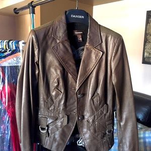 Khaki colour leather jacket